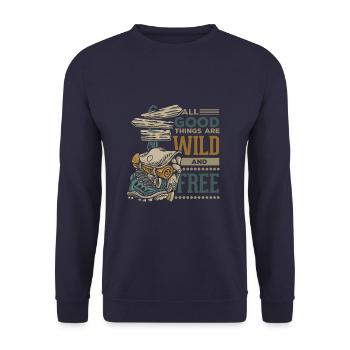 All good things are wild and free - Unisex Pullover - Navy - Vorne - Alina (178cm) & Michal (187cm)