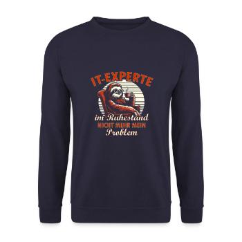 IT-Experte Ruhestand - Unisex Pullover - Navy - Vorne - Alina (178cm) & Michal (187cm)