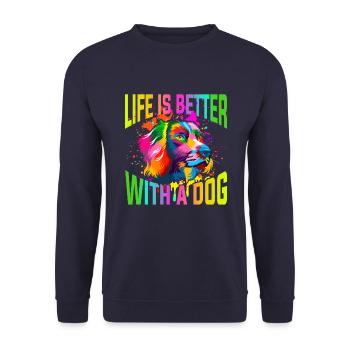 Life is better with a dog - Unisex Sweatshirt - navy - Front - Alina (178cm) & Michal (187cm)
