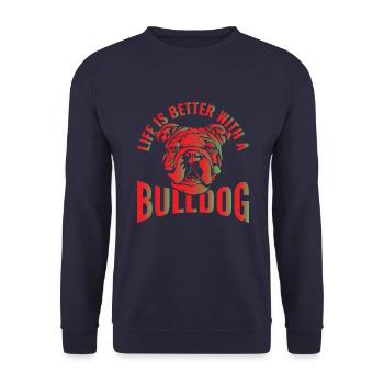 Life is better with a bulldog - Unisex Sweatshirt - navy - Front - Alina (178cm) & Michal (187cm)