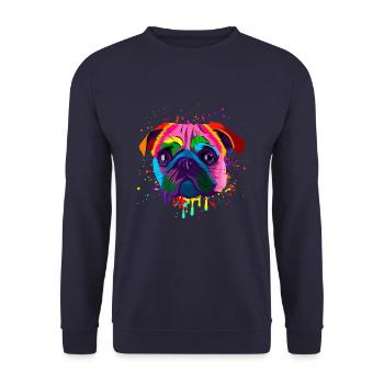 Colorful Pug Head - Unisex Sweatshirt - navy - Front - Alina (178cm) & Michal (187cm)