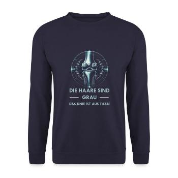 Knie Arthrose künstliches Gelenk - Unisex Pullover - Navy - Vorne - Alina (178cm) & Michal (187cm)