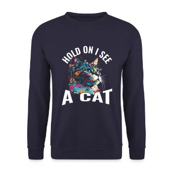 Halte fest, ich sehe eine Katze - Unisex Pullover - Navy - Vorne - Alina (178cm) & Michal (187cm)