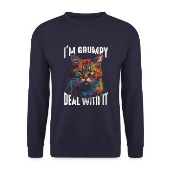 Ich bin mürrisch. Deal with it - Unisex Pullover - Navy - Vorne - Alina (178cm) & Michal (187cm)