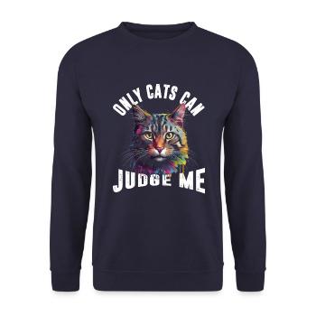 Nur Katzen können über mich urteilen - Unisex Pullover - Navy - Vorne - Alina (178cm) & Michal (187cm)