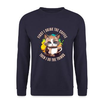 Erst trinke ich den Kaffee - Unisex Pullover - Navy - Vorne - Alina (178cm) & Michal (187cm)