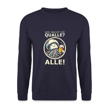 Wie macht die Qualle - Alle - Unisex Pullover - Navy - Vorne - Alina (178cm) & Michal (187cm)