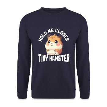 Halte Mich Näher Mit Winzigem Hamster-T-Shirt - Unisex Pullover - Navy - Vorne - Alina (178cm) & Michal (187cm)