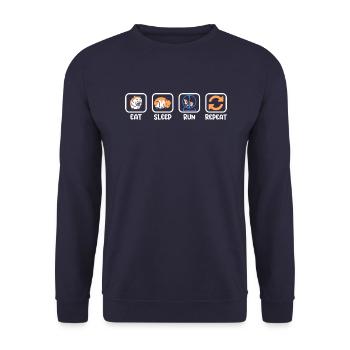Essen, Schlafen, Rennen Und Wiederholen - Unisex Pullover - Navy - Vorne - Alina (178cm) & Michal (187cm)