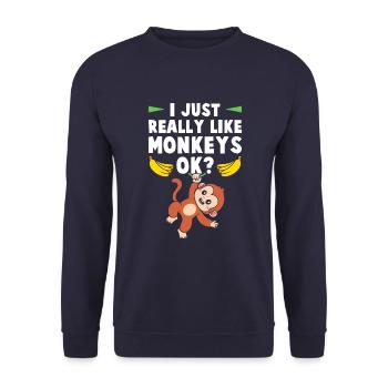 I really like monkeys, ok? - Unisex Sweatshirt - navy - Front - Alina (178cm) & Michal (187cm)