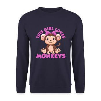 This girl loves monkeys - Unisex Sweatshirt - navy - Front - Alina (178cm) & Michal (187cm)