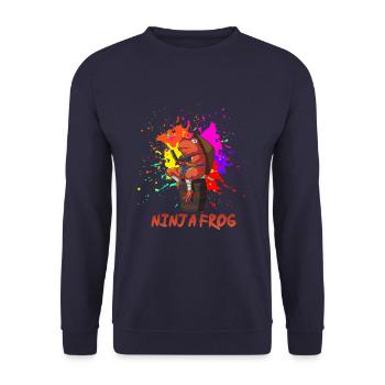 Ninja-Frosch - Unisex Pullover - Navy - Vorne - Alina (178cm) & Michal (187cm)