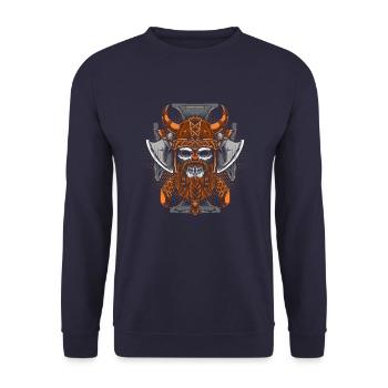 Wikinger Schädelkrieger - Unisex Pullover - Navy - Vorne - Alina (178cm) & Michal (187cm)