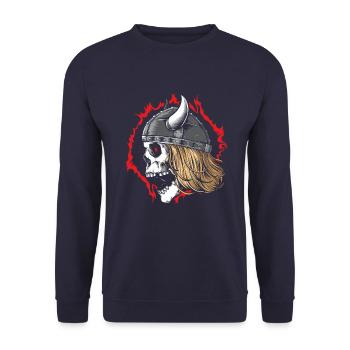 Wikinger Totenkopf-Krieger mit Helm - Unisex Pullover - Navy - Vorne - Alina (178cm) & Michal (187cm)