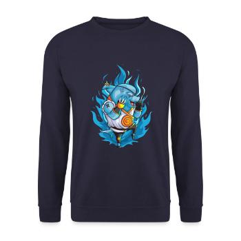 Der kämpfende Hai mit der Eisernen Klaue - Unisex Pullover - Navy - Vorne - Alina (178cm) & Michal (187cm)