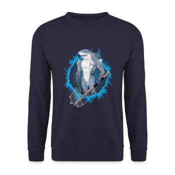Shark mutant with blue fire background - Unisex Sweatshirt - navy - Front - Alina (178cm) & Michal (187cm)