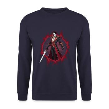 Vampire lord with halftone background - Unisex Sweatshirt - navy - Front - Alina (178cm) & Michal (187cm)