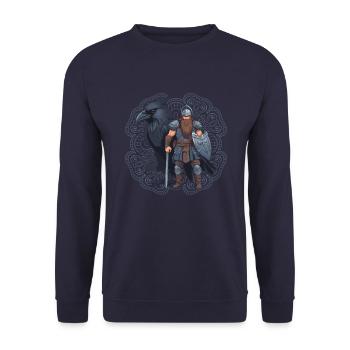 Wikingerkrieger mit Rabe - Unisex Pullover - Navy - Vorne - Alina (178cm) & Michal (187cm)