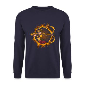 Arjuna, l’archer, avec fond en demi-teinte - Sweat-shirt Unisexe - marine - Devant - Alina (178cm) & Michal (187cm)