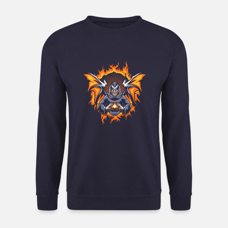Schwarzer Engel mit Halbtonfeuer-Hintergrund - Unisex Pullover - Navy