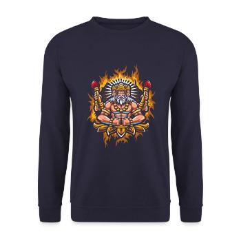 Brahma with Halftone Fire Background - Unisex Sweatshirt - navy - Front - Alina (178cm) & Michal (187cm)