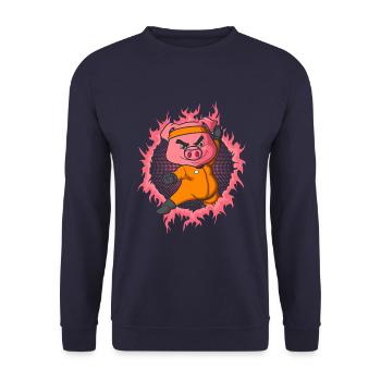 Cochon de kung fu avec fond de feu en demi-teinte - Sweat-shirt Unisexe - marine - Devant - Alina (178cm) & Michal (187cm)