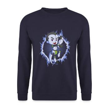 The Robot Boy with a Halftone Background - Unisex Sweatshirt - navy - Front - Alina (178cm) & Michal (187cm)