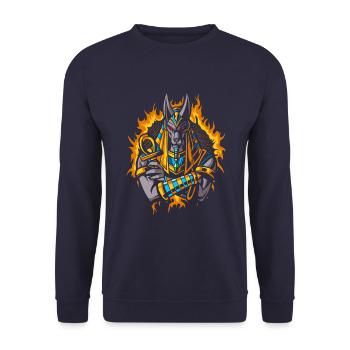 Anubis Dieu avec demi-teinte or feu - Sweat-shirt Unisexe - marine - Devant - Alina (178cm) & Michal (187cm)