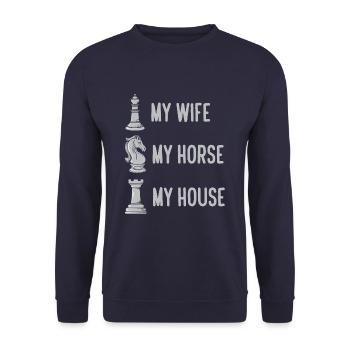 Funny Chess Player Saying Chess Club - Unisex Sweatshirt - navy - Front - Alina (178cm) & Michal (187cm)