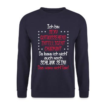 49 Ich bin sexy gutaussehend intelligent schlank - Unisex Pullover - Navy - Vorne - Alina (178cm) & Michal (187cm)