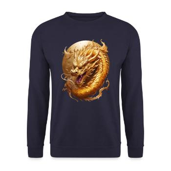 Golden Chinese Dragon - Unisex Sweatshirt - navy - Front - Alina (178cm) & Michal (187cm)