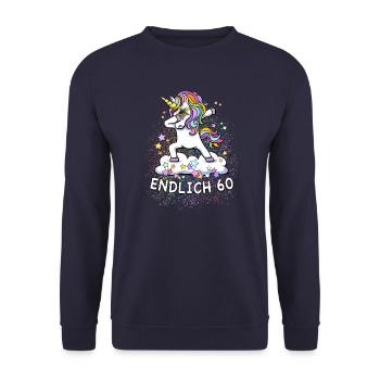 60. Geburtstag / Einhorn - Unisex Pullover - Navy - Vorne - Alina (178cm) & Michal (187cm)