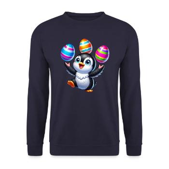 Pinguin jongliert bunte Ostereier Ostern - Unisex Pullover - Navy - Vorne - Alina (178cm) & Michal (187cm)