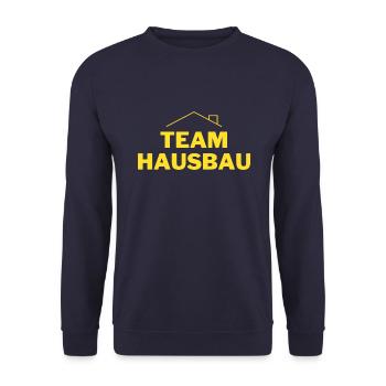 Team Hausbau mit Herz und Leidenschaft Handwerker - Unisex Pullover - Navy - Vorne - Alina (178cm) & Michal (187cm)