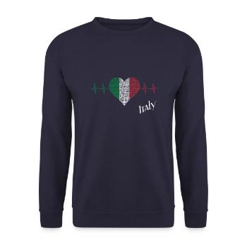 Italy, gestricheltes Herz, Herzschlag, Italien - Unisex Pullover - Navy - Vorne - Alina (178cm) & Michal (187cm)