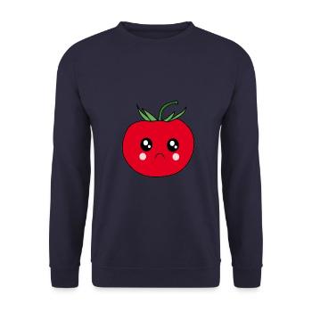 Funny Tomato Food Design with Sad Face - Unisex Sweatshirt - navy - Front - Alina (178cm) & Michal (187cm)