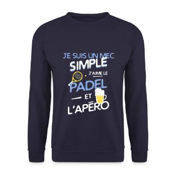 Un mec simple - j'aime le padel et l'apéro - Sweat-shirt Unisexe - marine - Devant - Alina (178cm) & Michal (187cm)