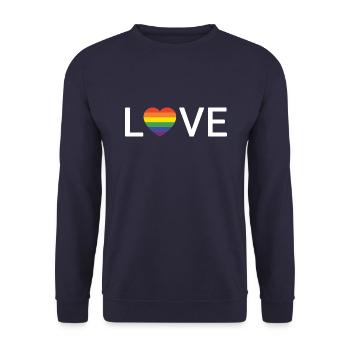 LOVE | Rainbow LGBTQIA Pride | white font - Unisex Sweatshirt - navy - Front - Alina (178cm) & Michal (187cm)