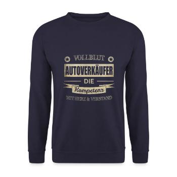 Autoverkäufer Spruch - Unisex Pullover - Navy - Vorne - Alina (178cm) & Michal (187cm)