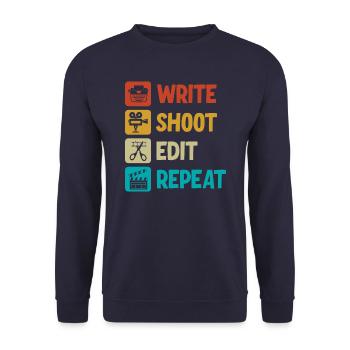 Write Shoot Edit Repeat Filmmaker - Unisex Sweatshirt - navy - Front - Alina (178cm) & Michal (187cm)