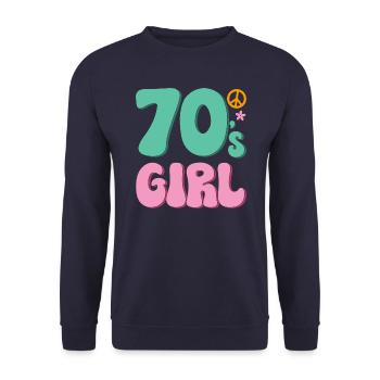 70er Jahre Mädchen 70s Girl Hippie - Unisex Pullover - Navy - Vorne - Alina (178cm) & Michal (187cm)