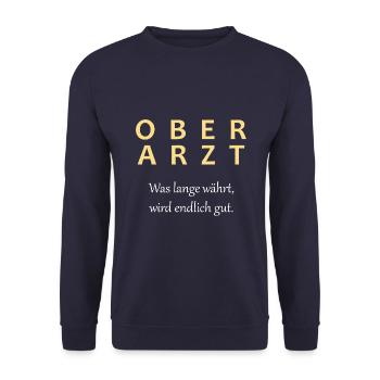 Oberarzt Beförderung Arzt - Unisex Pullover - Navy - Vorne - Alina (178cm) & Michal (187cm)