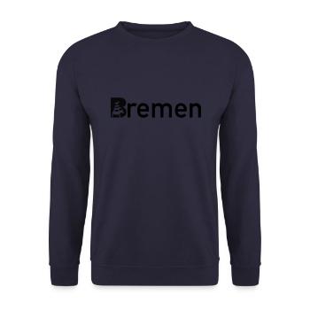 Bremen town sign skyline with Bremen Town Musician - Unisex Sweatshirt - navy - Front - Alina (178cm) & Michal (187cm)