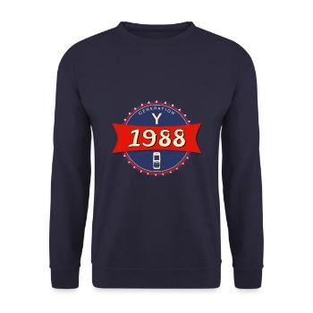 1988 geboren - Generation Y - Unisex Pullover - Navy - Vorne - Alina (178cm) & Michal (187cm)