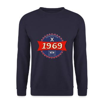 1969 geboren - Generation X - Unisex Pullover - Navy - Vorne - Alina (178cm) & Michal (187cm)