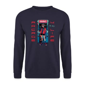 Anime Gaming Girl - Arcade 4 Life - Unisex Pullover - Navy - Vorne - Alina (178cm) & Michal (187cm)