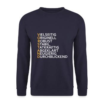 Vorstand Chef - Unisex Pullover - Navy - Vorne - Alina (178cm) & Michal (187cm)