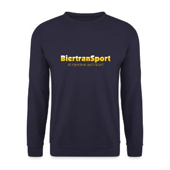 BiertranSport ist irgendwie auch Sport, Superkraft - Unisex Pullover - Navy - Vorne - Alina (178cm) & Michal (187cm)