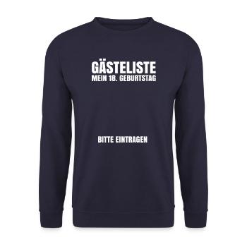 Gästeliste mein 18. Geburtstag Bitte eintragen - Unisex Pullover - Navy - Vorne - Alina (178cm) & Michal (187cm)