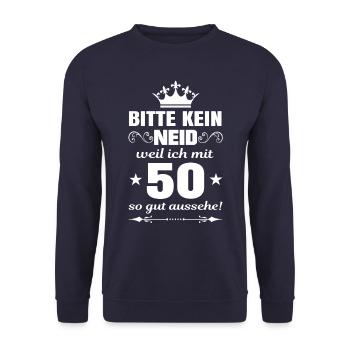 Bitte kein neid weil ich mit 50 gut aussehe - Unisex Pullover - Navy - Vorne - Alina (178cm) & Michal (187cm)